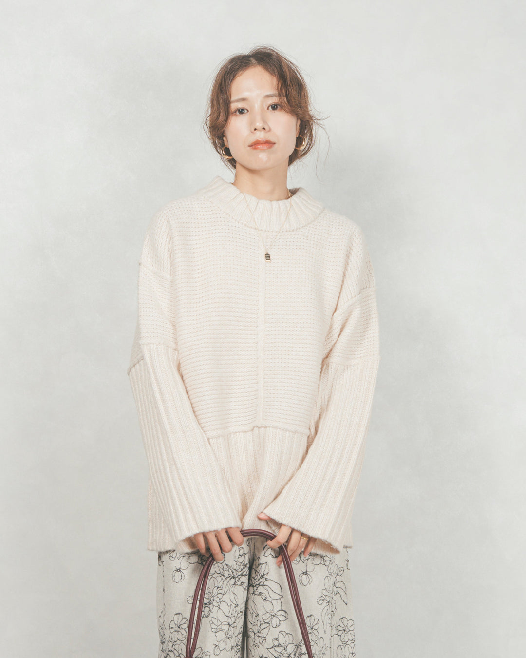 ［SET］リンキングデザイン リラックスニット+フラワージャガードデニム（2SET）