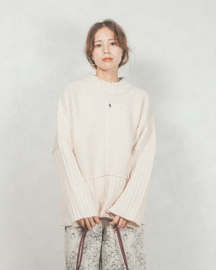 ［SET］リンキングデザイン リラックスニット+フラワージャガードデニム（2SET）