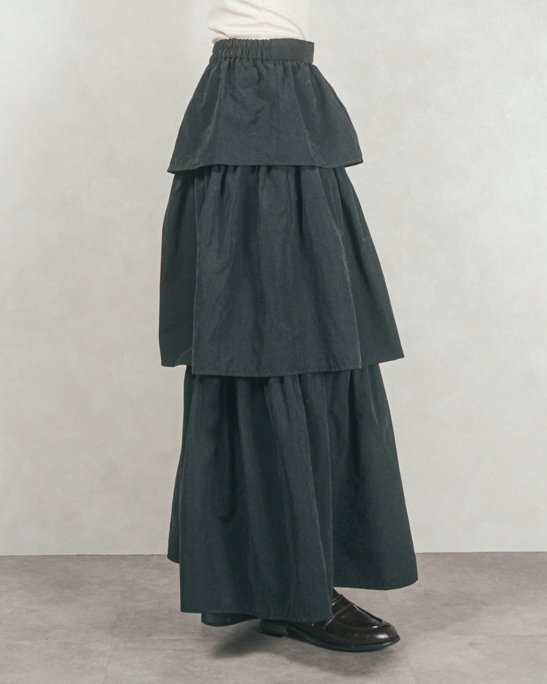 Flareティアードロングスカート (BLACK)