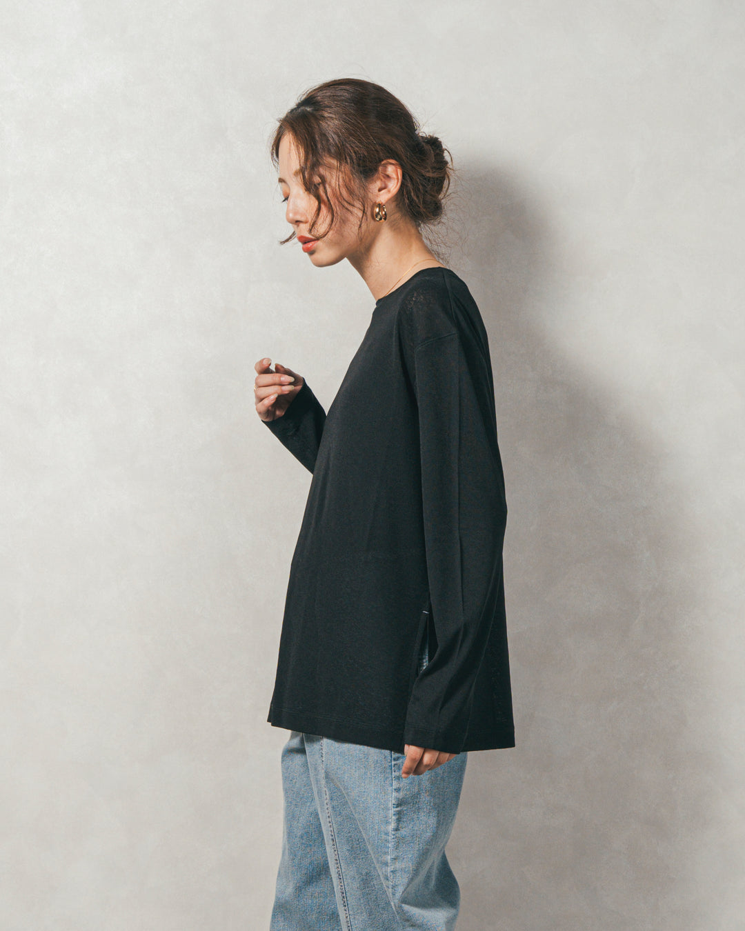 ［SET］ミックスヤーン2WAYカーディガン+スラブシアークルーネックT+センターシーム リラックスカラーデニム（3SET）