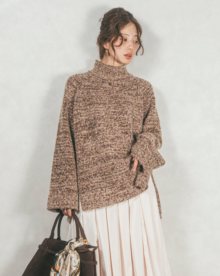 ［SET］ブークレMix ハイネックニット+W-Tuckプリーツロングスカート（2SET）