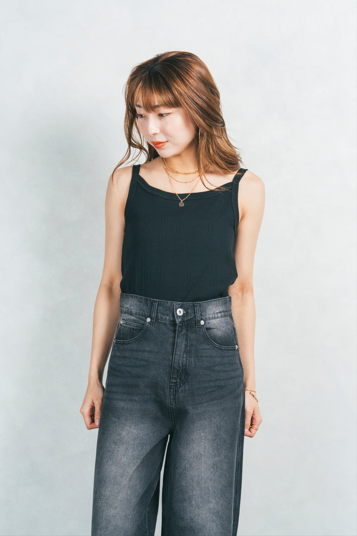 2-Way コットンリブキャミ (BLACK)