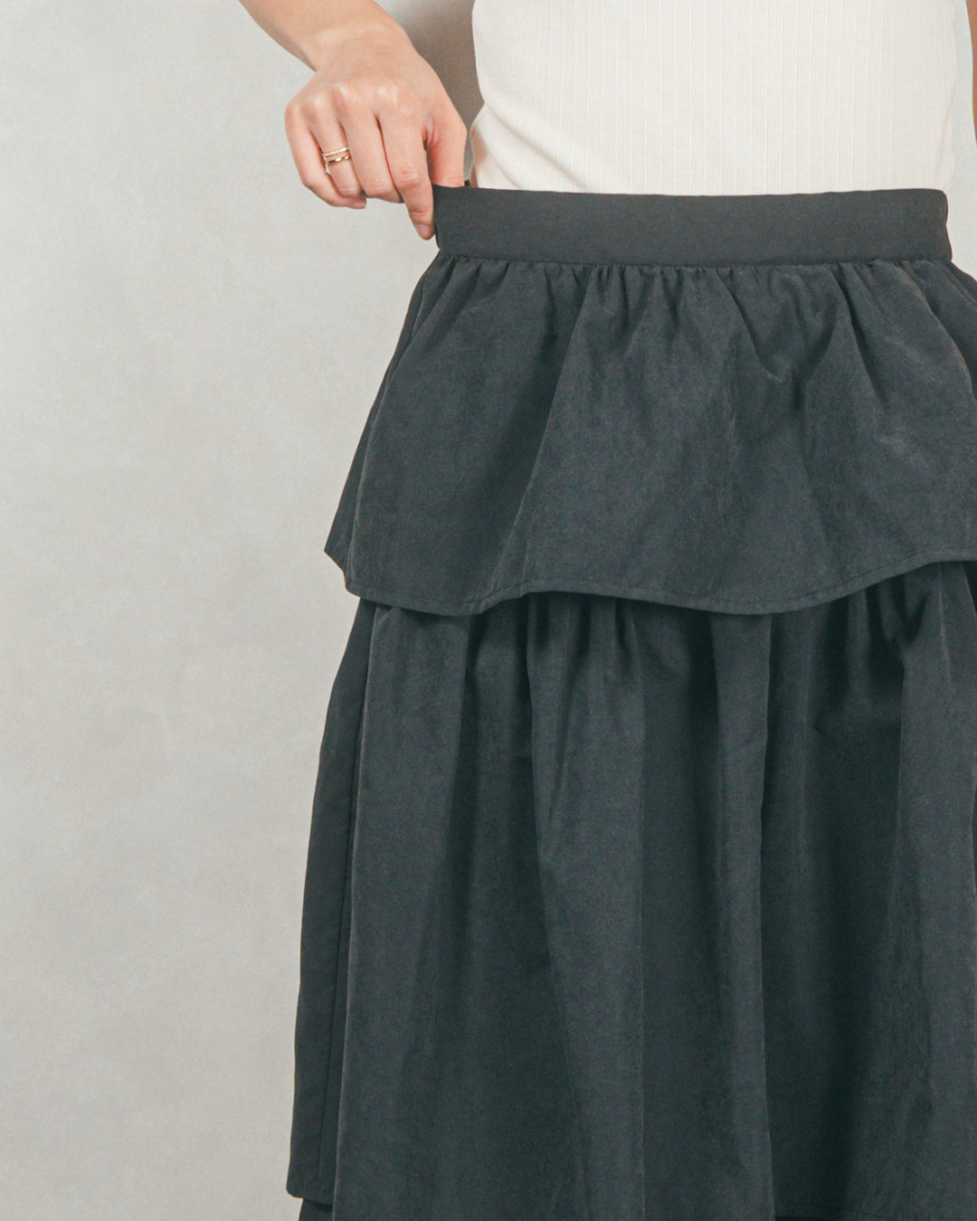 Flareティアードロングスカート (BLACK)