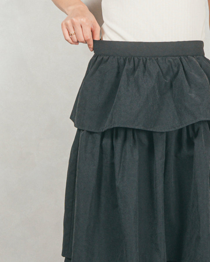 Flareティアードロングスカート (BLACK)