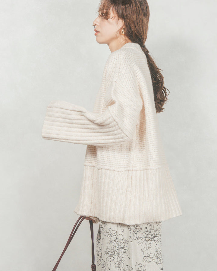 ［SET］リンキングデザイン リラックスニット+フラワージャガードデニム（2SET）