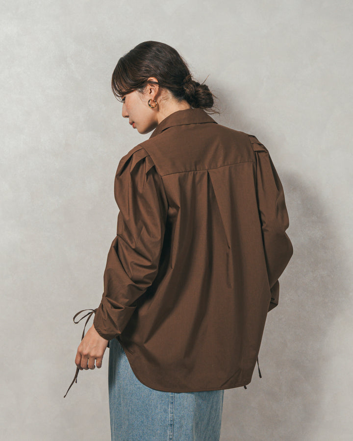 ［SET］ブロード袖ドロストデザインブラウス+メランジKnitロングワンピース（2SET）