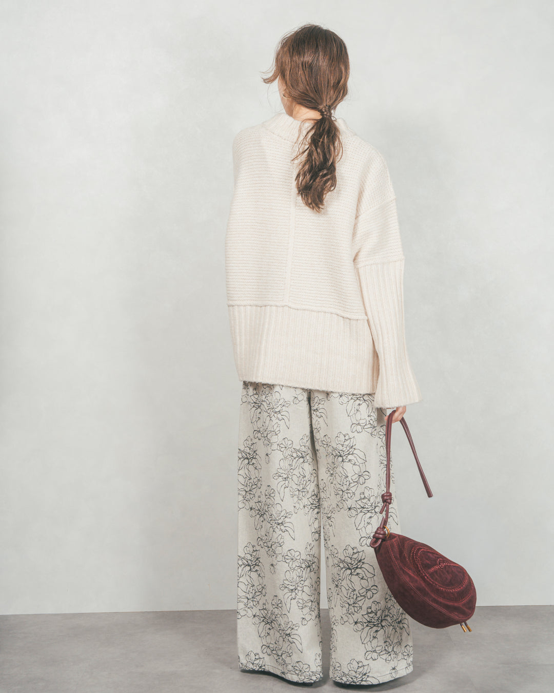 ［SET］リンキングデザイン リラックスニット+フラワージャガードデニム（2SET）