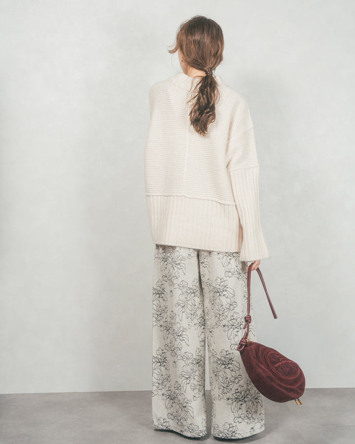 ［SET］リンキングデザイン リラックスニット+フラワージャガードデニム（2SET）