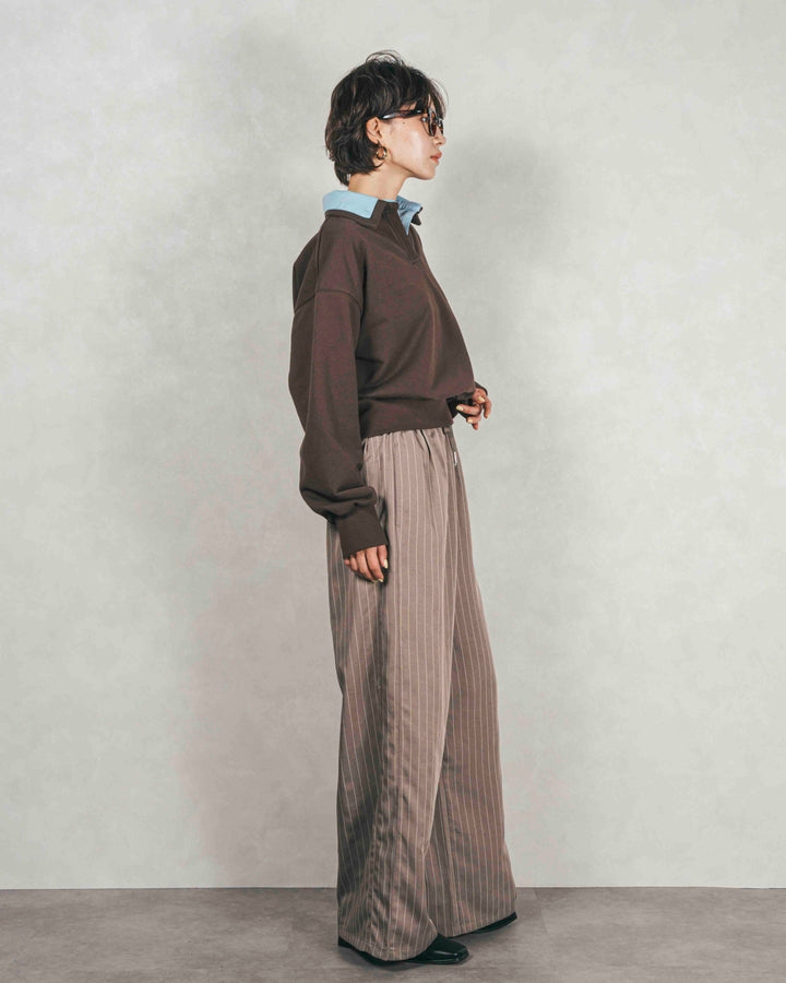 シャツ Layered クロップドスウェット（BROWN × BLUE）