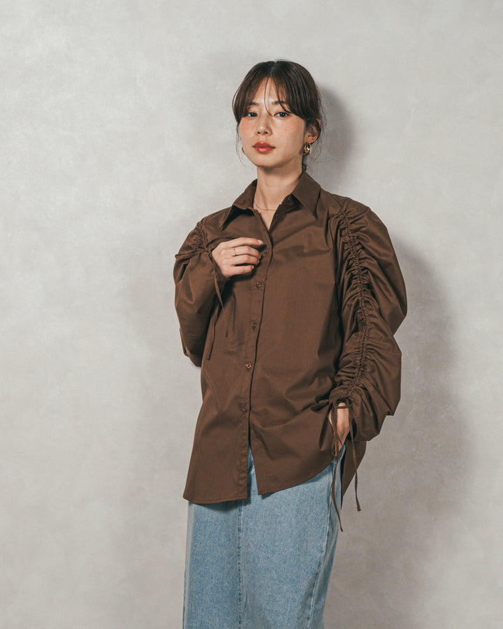 ［SET］ブロード袖ドロストデザインブラウス+2-Way Uネックメッシュニットベスト+フロントスリット Iラインデニムスカート（3SET）