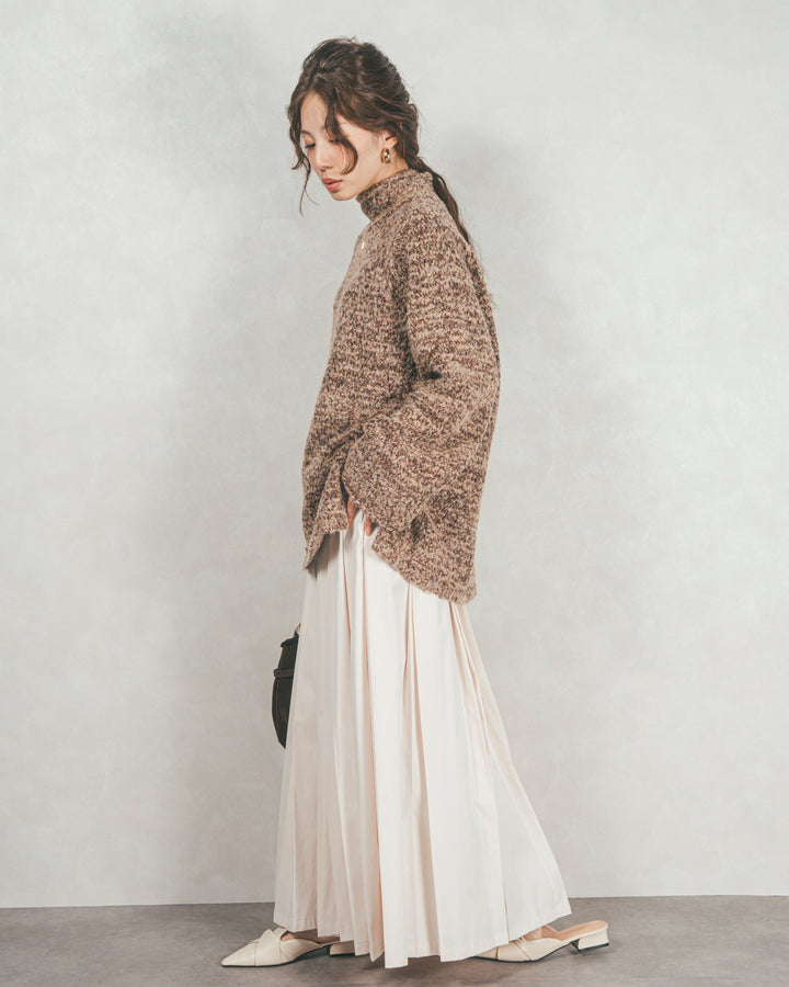 ［SET］ブークレMix ハイネックニット+W-Tuckプリーツロングスカート（2SET）