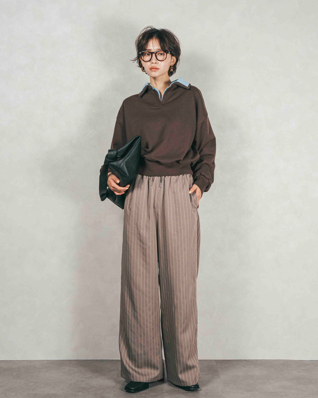 シャツ Layered クロップドスウェット（BROWN × BLUE）