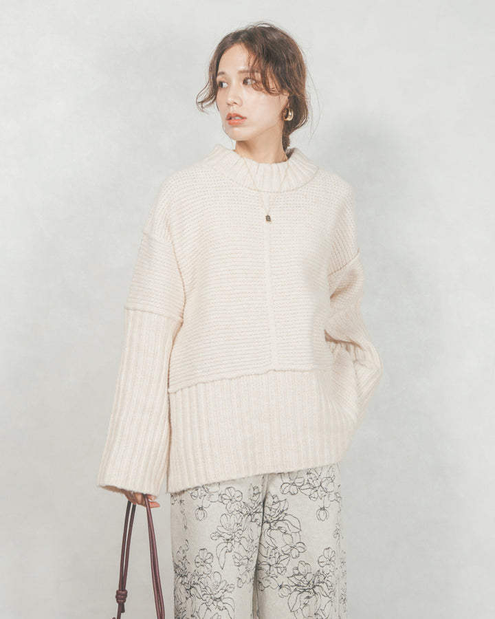 ［SET］リンキングデザイン リラックスニット+フラワージャガードデニム（2SET）