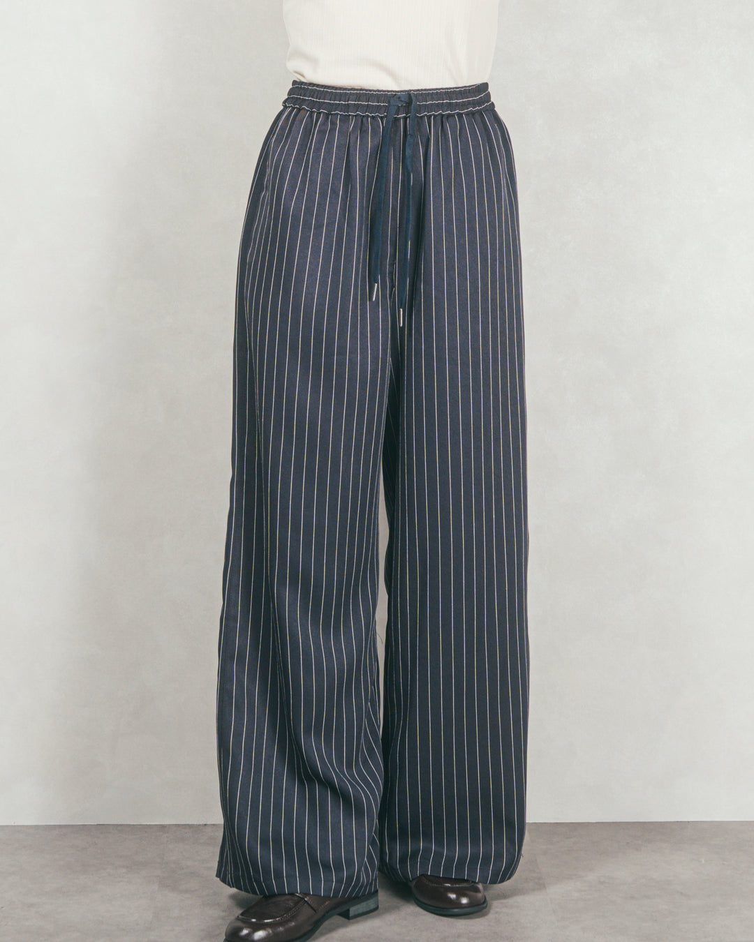 ［SET］ケーブルKnitクルーカーディガン+Relaxストライプパンツ