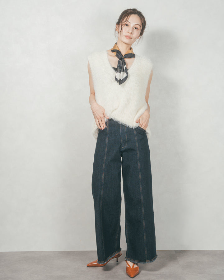 センターシーム リラックスワイドデニム (ONE WASH)