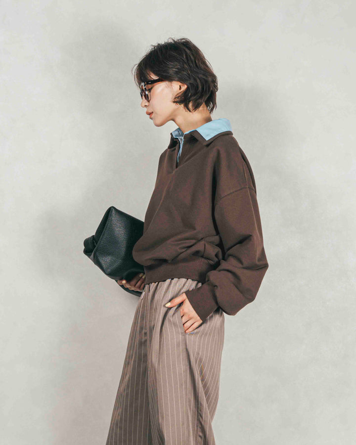 シャツ Layered クロップドスウェット（BROWN × BLUE）