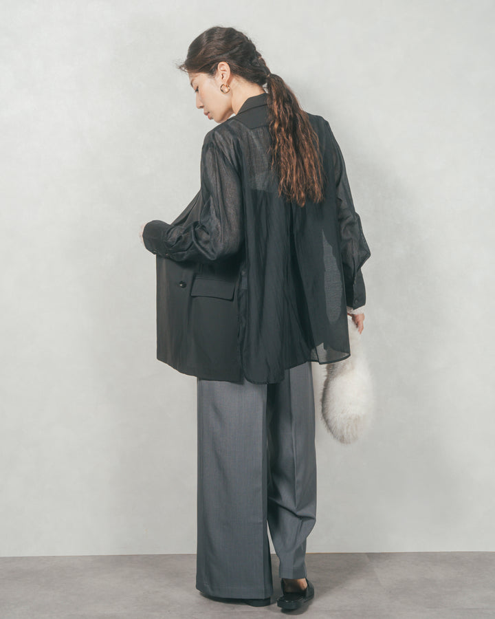 ［SET］シアーデザインテーラードジャケット+ウエストベルト付 Twillキャミサロペ（2SET）