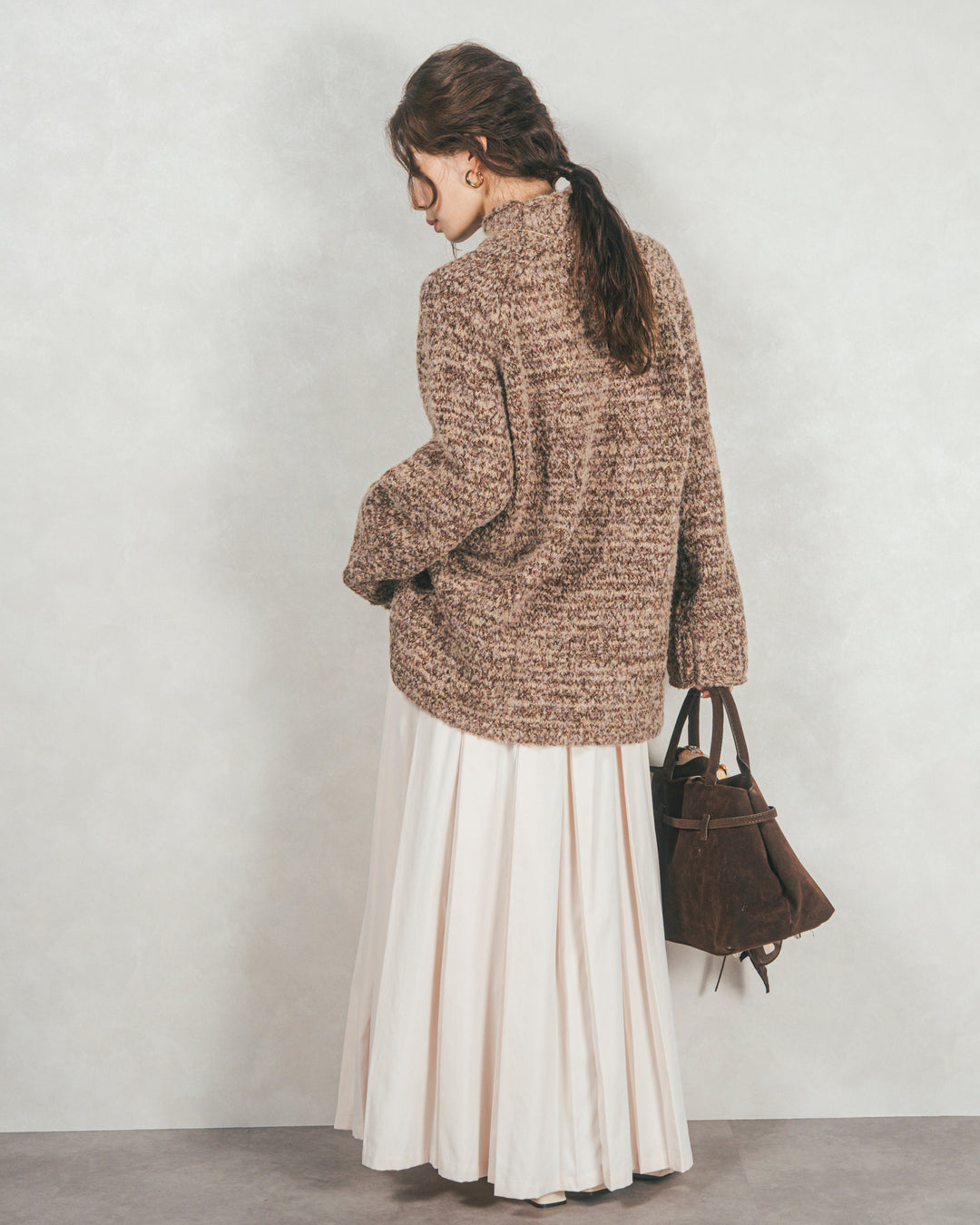［SET］ブークレMix ハイネックニット+W-Tuckプリーツロングスカート（2SET）