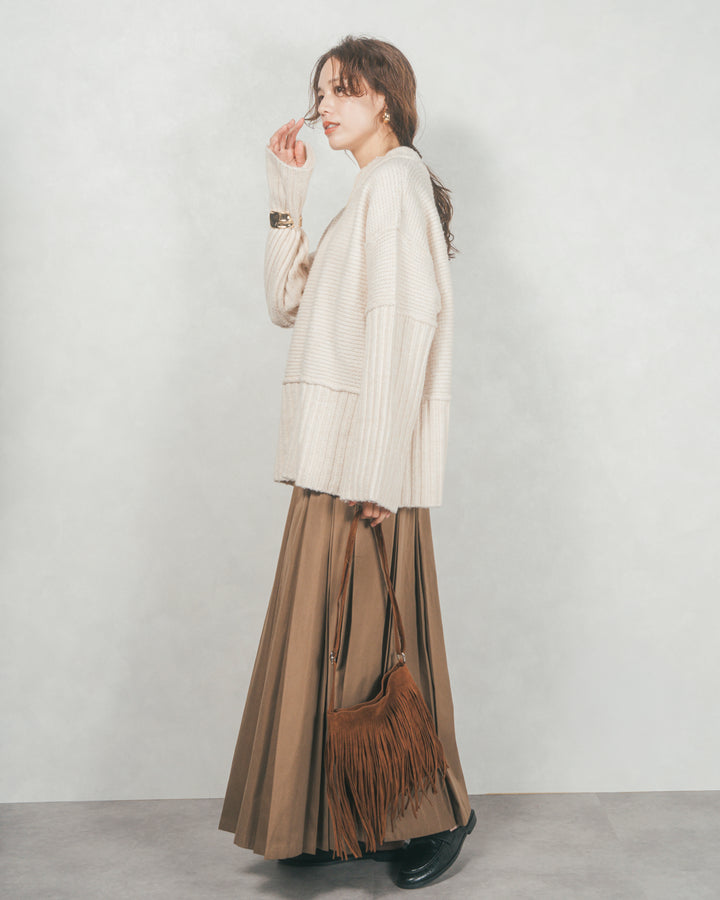 ［SET］リンキングデザイン リラックスニット+W-Tuckプリーツロングスカート（2SET）