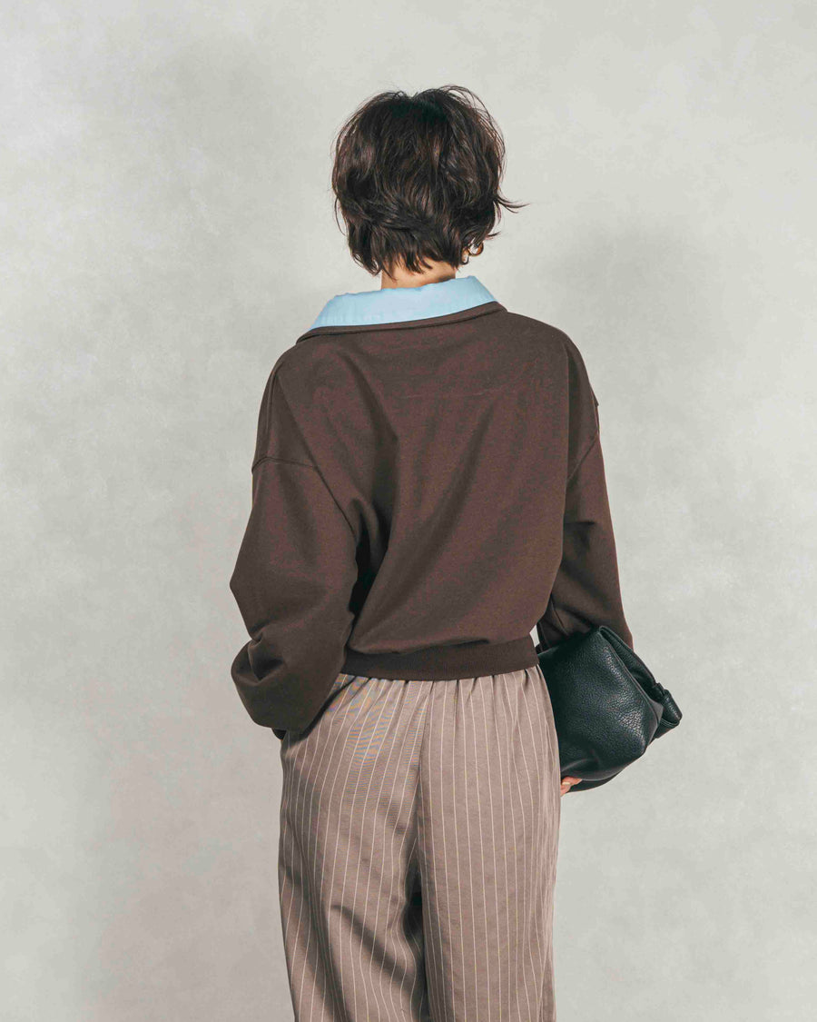 ［SET］シャツ Layered クロップドスウェット+Relaxストライプパンツ（2SET）
