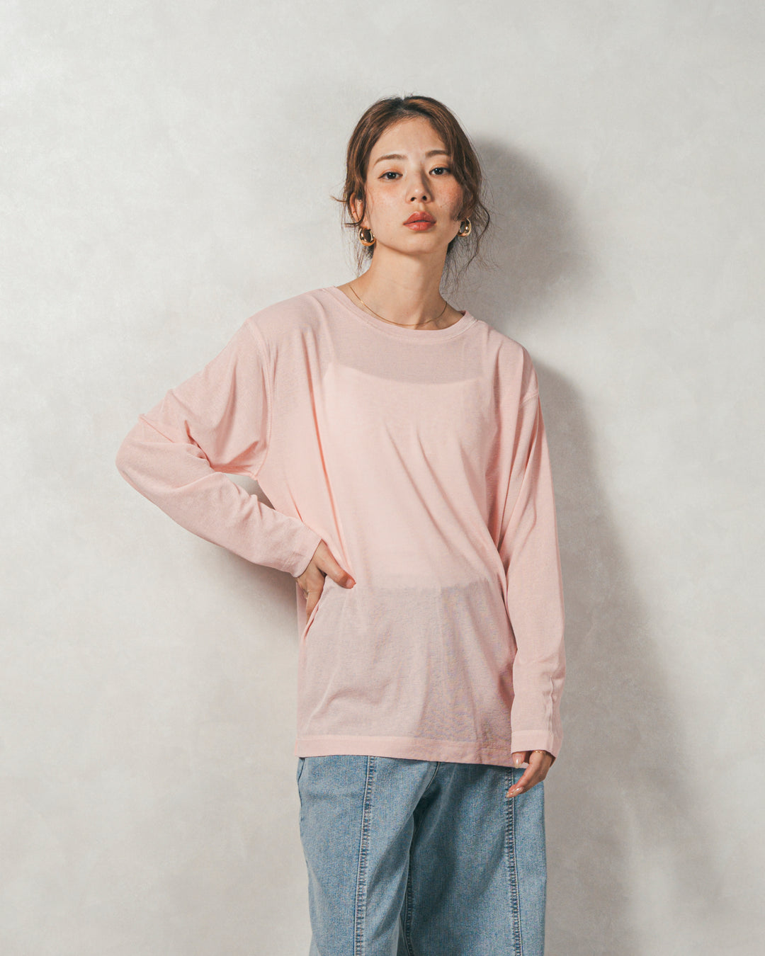 ［SET］Airyフェザー ニットカーディガン+スラブシアークルーネックT+Relax 裏起毛カーブパンツ（3SET）