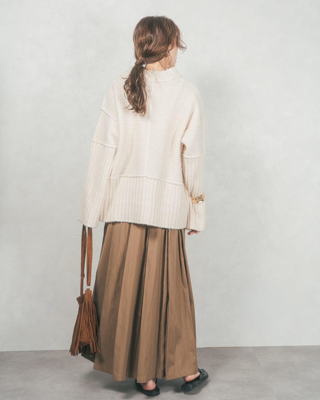 ［SET］リンキングデザイン リラックスニット+W-Tuckプリーツロングスカート（2SET）