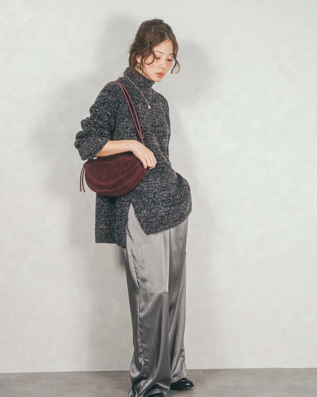 ブークレMix ハイネックニット (BLACK)