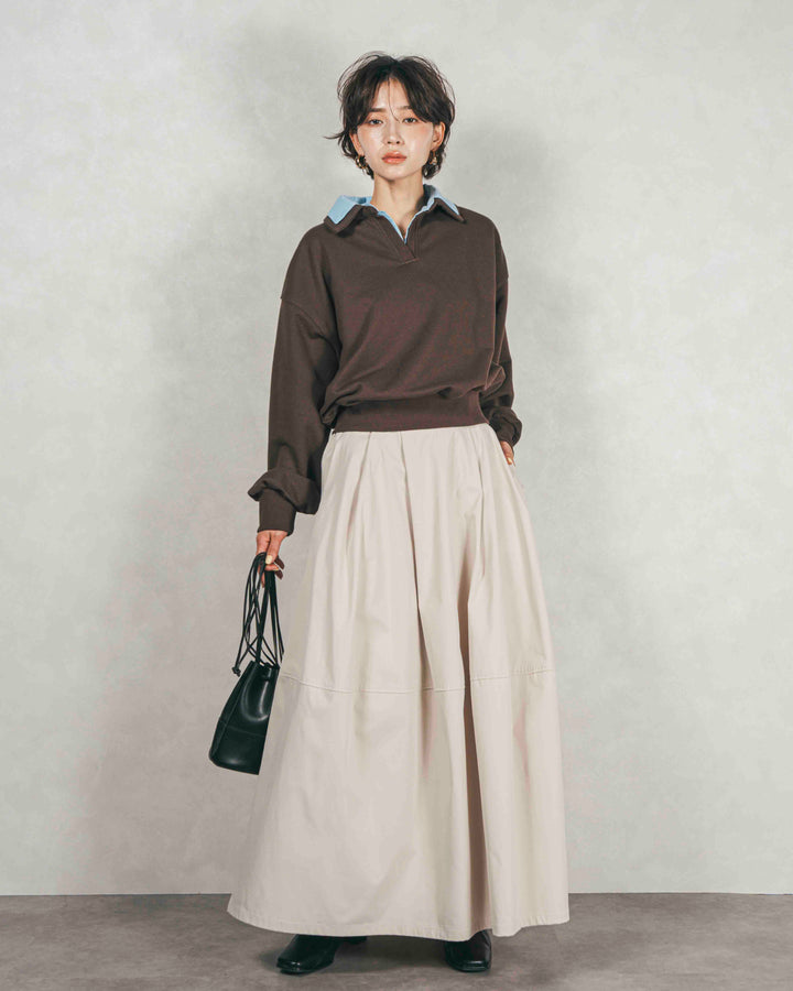 ［SET］シャツ Layered クロップドスウェット+コクーンシルエットロングスカート（2SET）