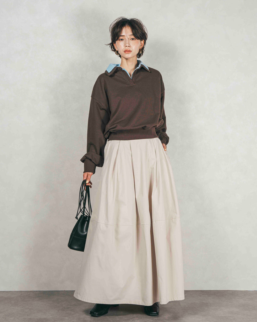 ［SET］シャツ Layered クロップドスウェット+コクーンシルエットロングスカート（2SET）