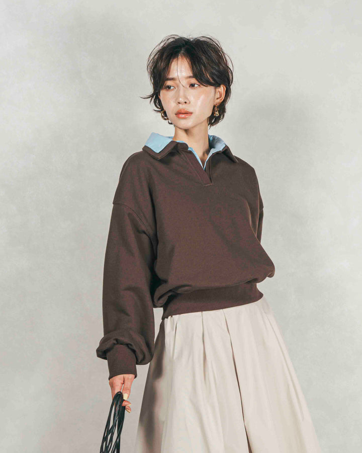 ［SET］シャツ Layered クロップドスウェット+コクーンシルエットロングスカート（2SET）