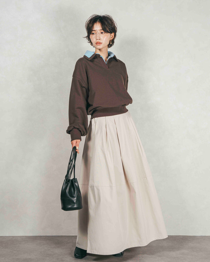 ［SET］シャツ Layered クロップドスウェット+コクーンシルエットロングスカート（2SET）