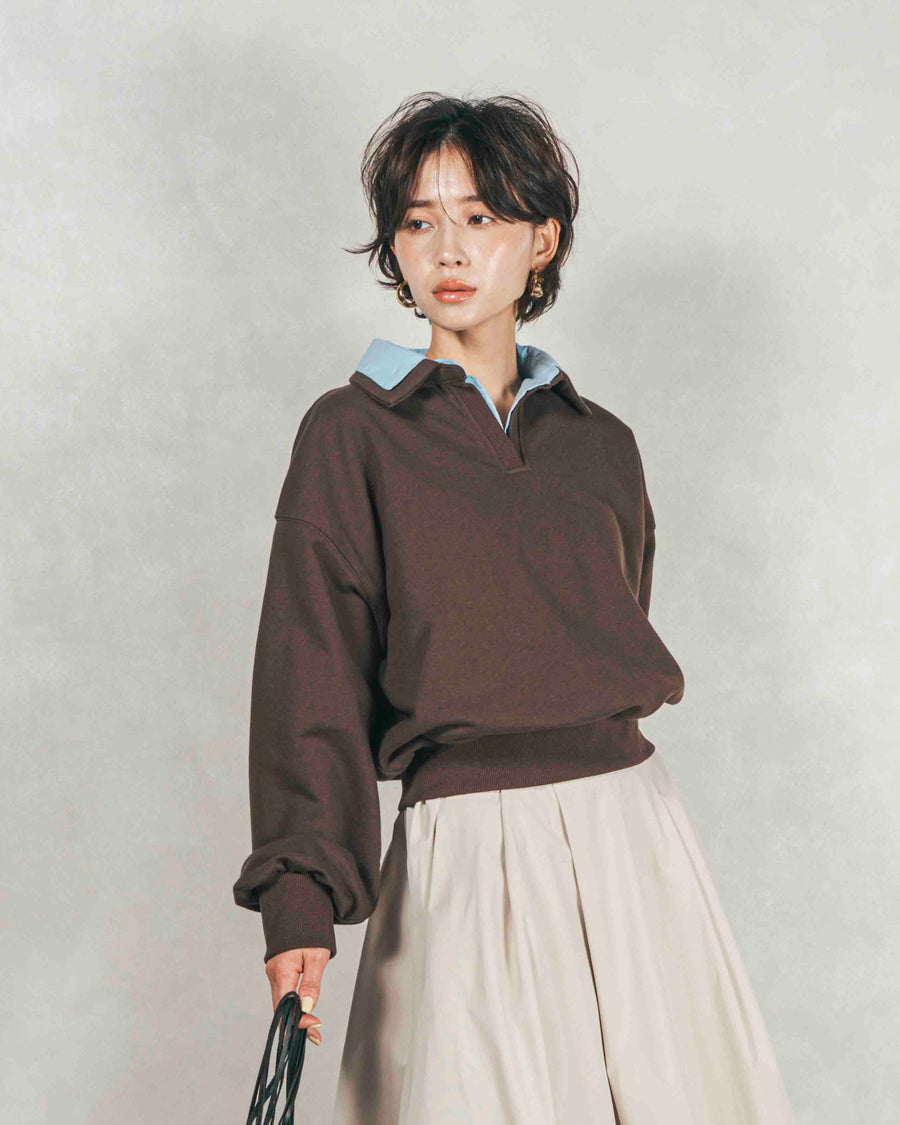 シャツ Layered クロップドスウェット