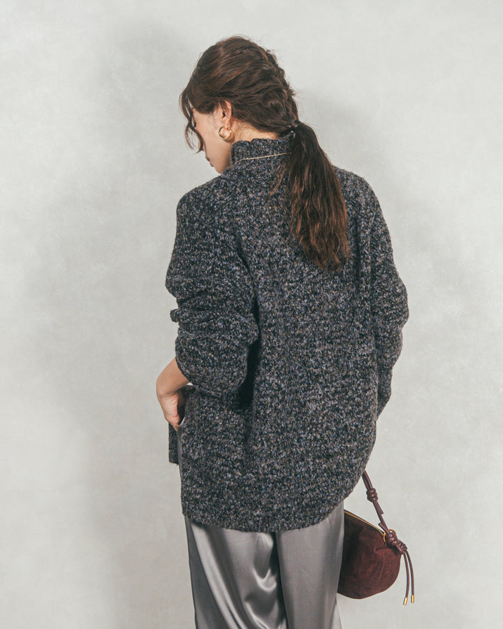 ブークレMix ハイネックニット (BLACK)