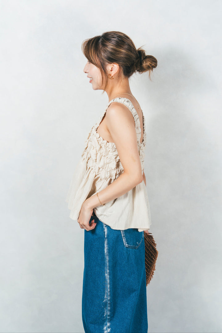 ［SET］ワッシャータフタシャーリングキャミ+ハクデザインカーブデニム（2SET）