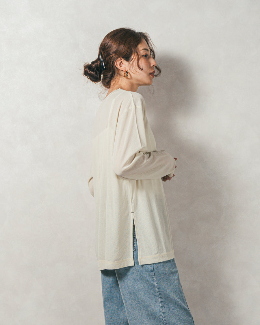 ［SET］Airyフェザー ニットカーディガン+スラブシアークルーネックT+Relax カーブパンツ（3SET）