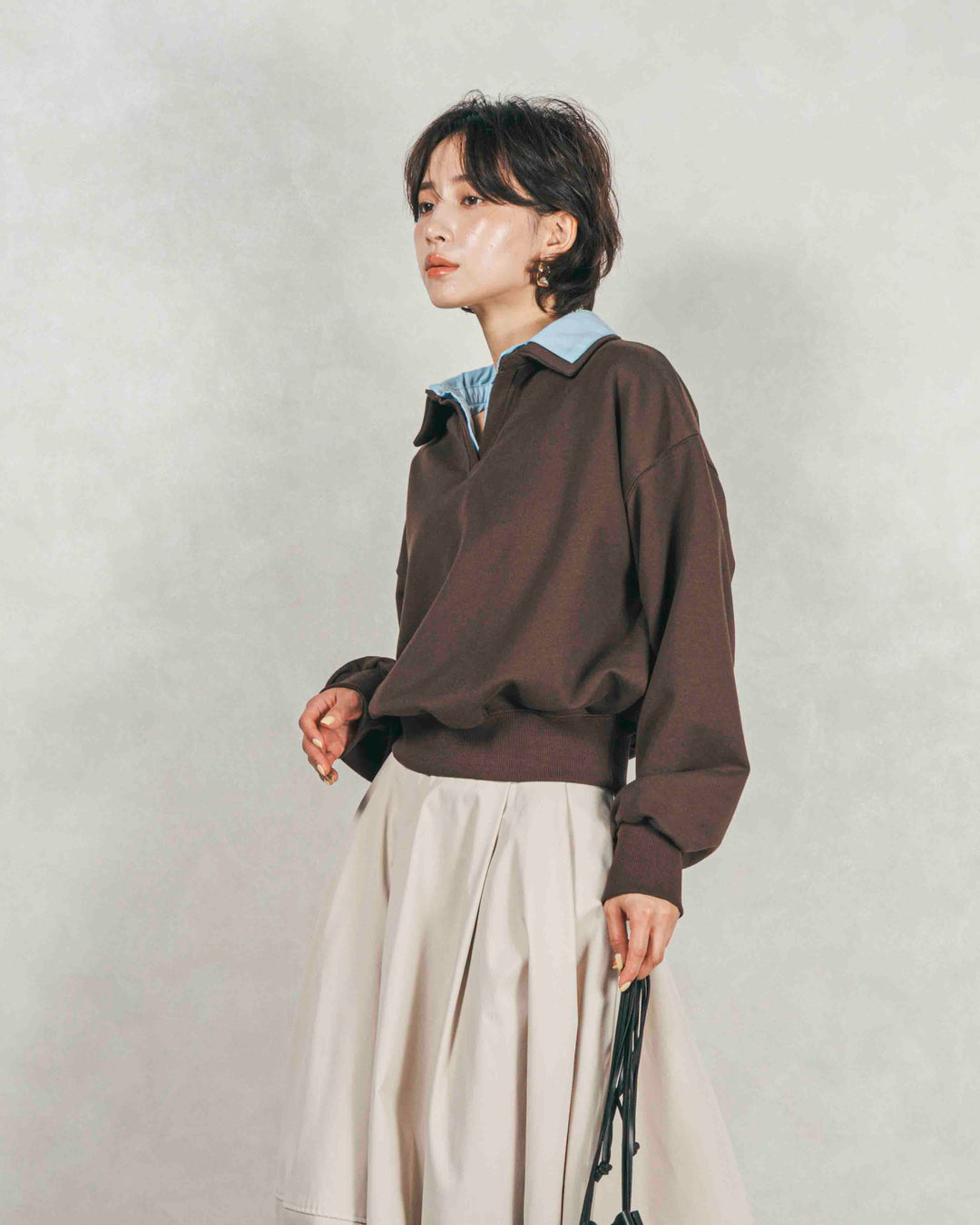 ［SET］シャツ Layered クロップドスウェット+コクーンシルエットロングスカート（2SET）