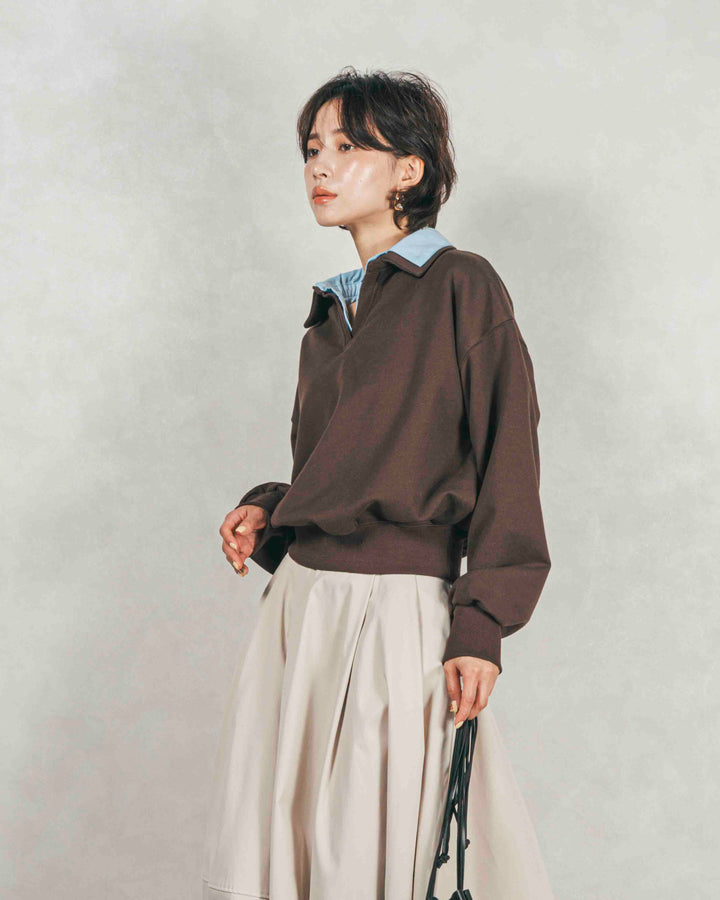 ［SET］シャツ Layered クロップドスウェット+コクーンシルエットロングスカート（2SET）