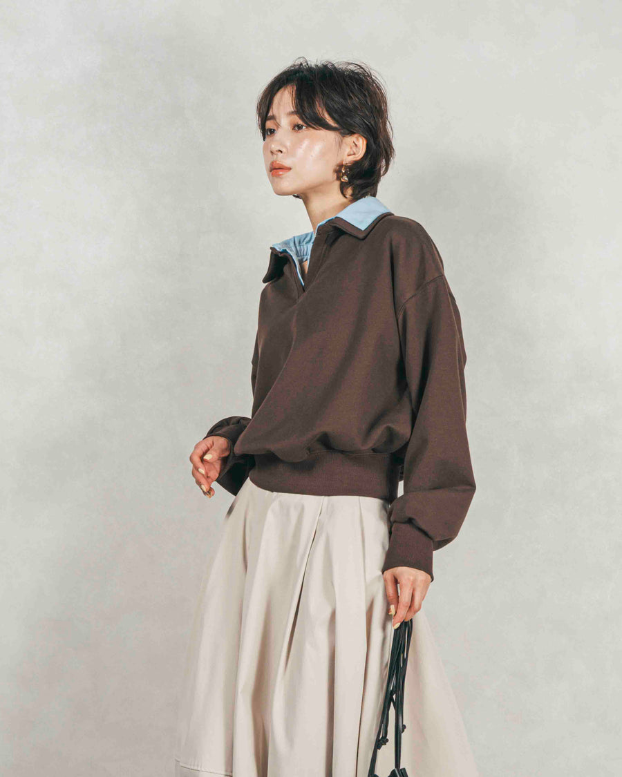 ［SET］シャツ Layered クロップドスウェット+コクーンシルエットロングスカート（2SET）