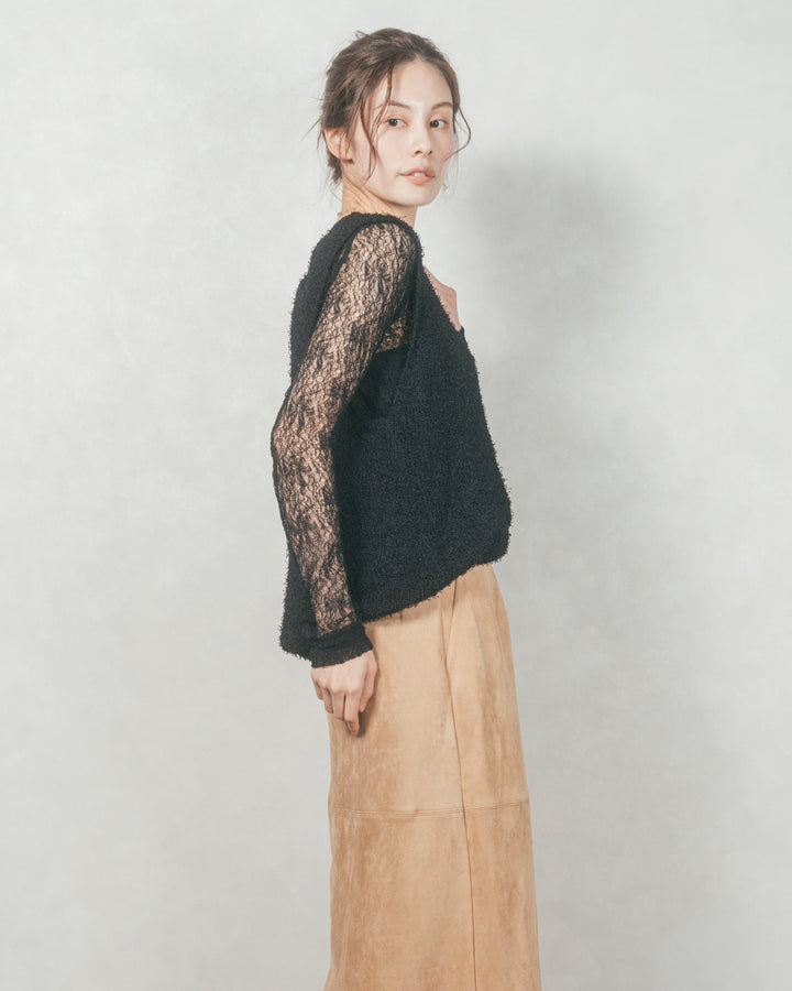 深Vネック ループヤーンニットベスト (BLACK)