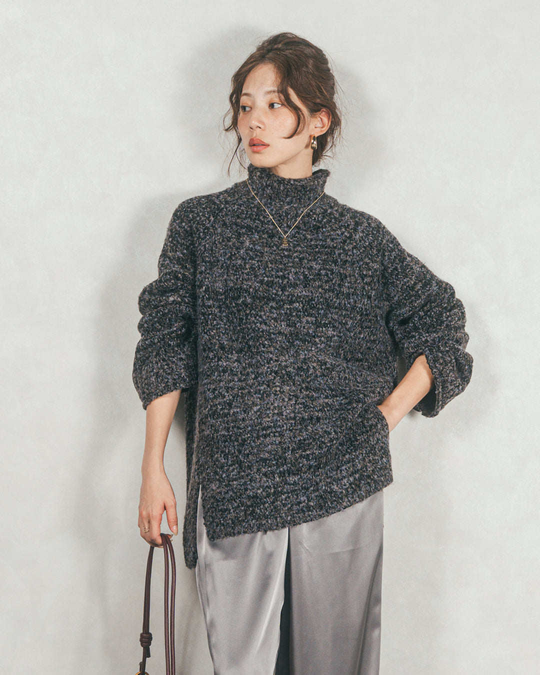 ブークレMix ハイネックニット (BLACK)