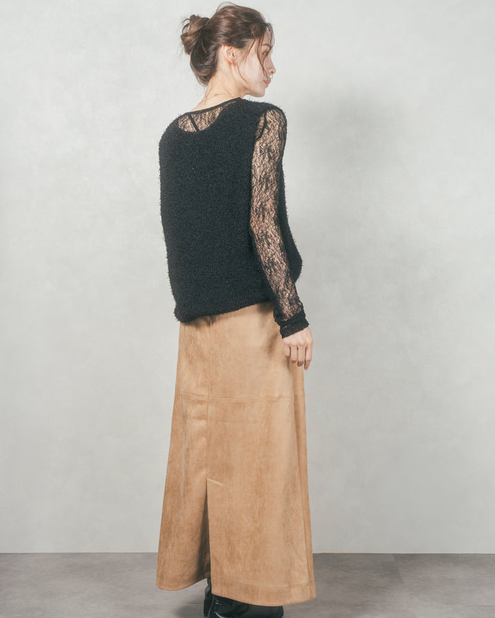 深Vネック ループヤーンニットベスト (BLACK)