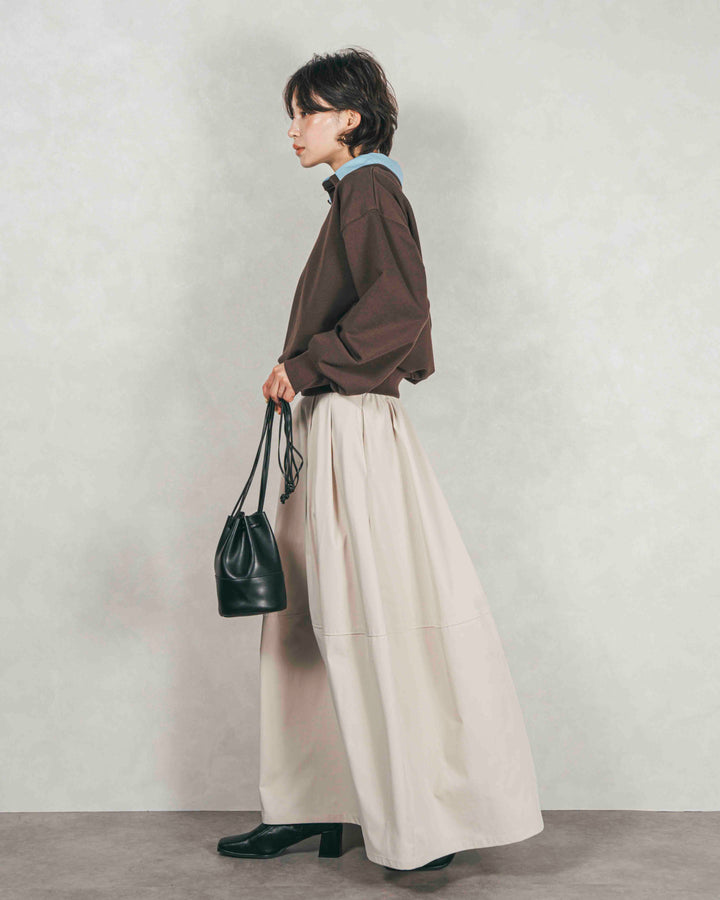 ［SET］シャツ Layered クロップドスウェット+コクーンシルエットロングスカート（2SET）