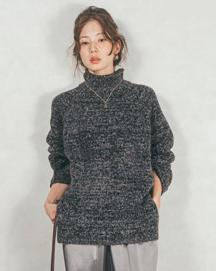 ブークレMix ハイネックニット (BLACK)