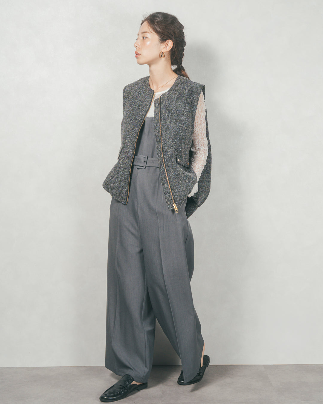 ネップ入りTweedバルーンベスト（BLACK）