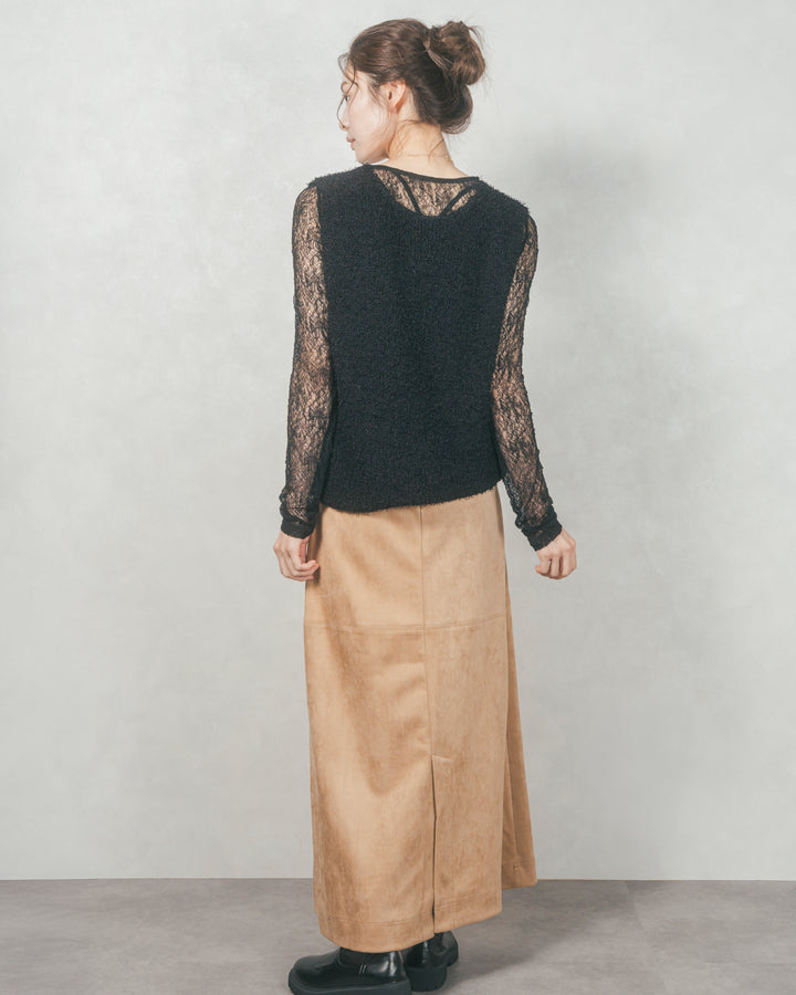 深Vネック ループヤーンニットベスト (BLACK)
