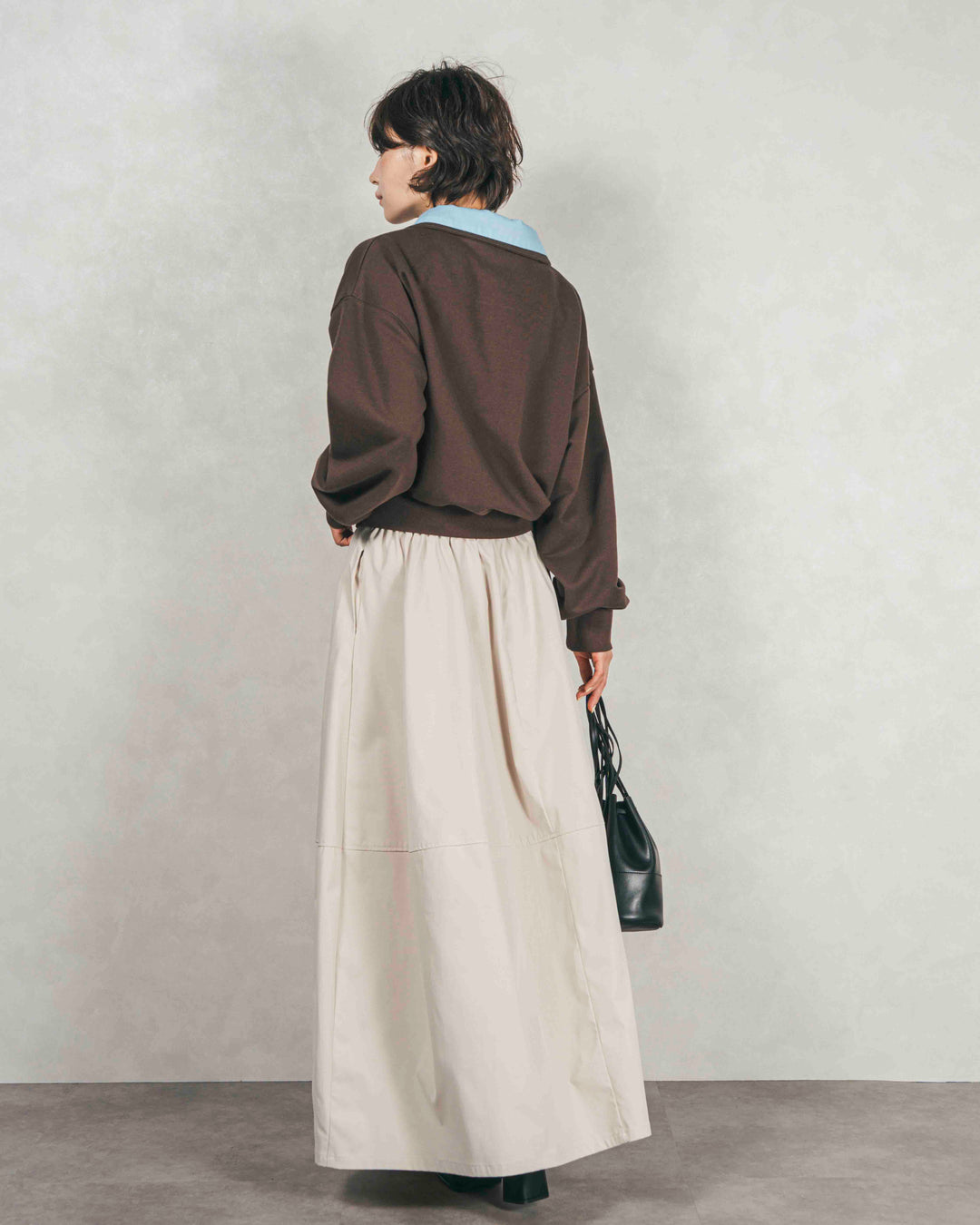 ［SET］シャツ Layered クロップドスウェット+コクーンシルエットロングスカート（2SET）