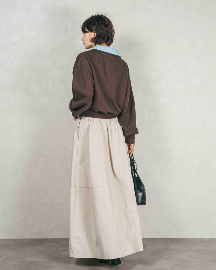 ［SET］シャツ Layered クロップドスウェット+コクーンシルエットロングスカート（2SET）