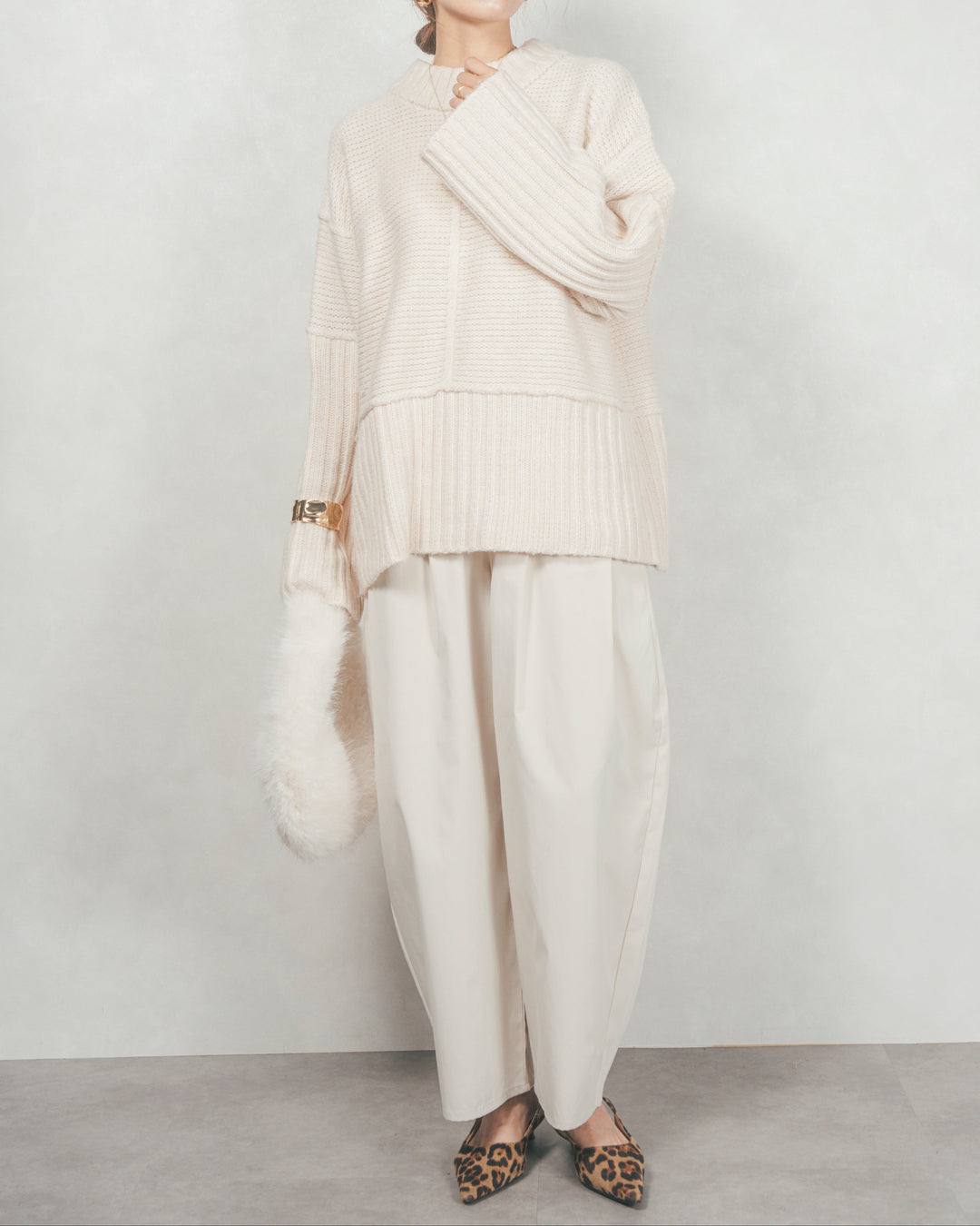 ［SET］リンキングデザイン リラックスニット+サイドタックコクーンパンツ（2SET）