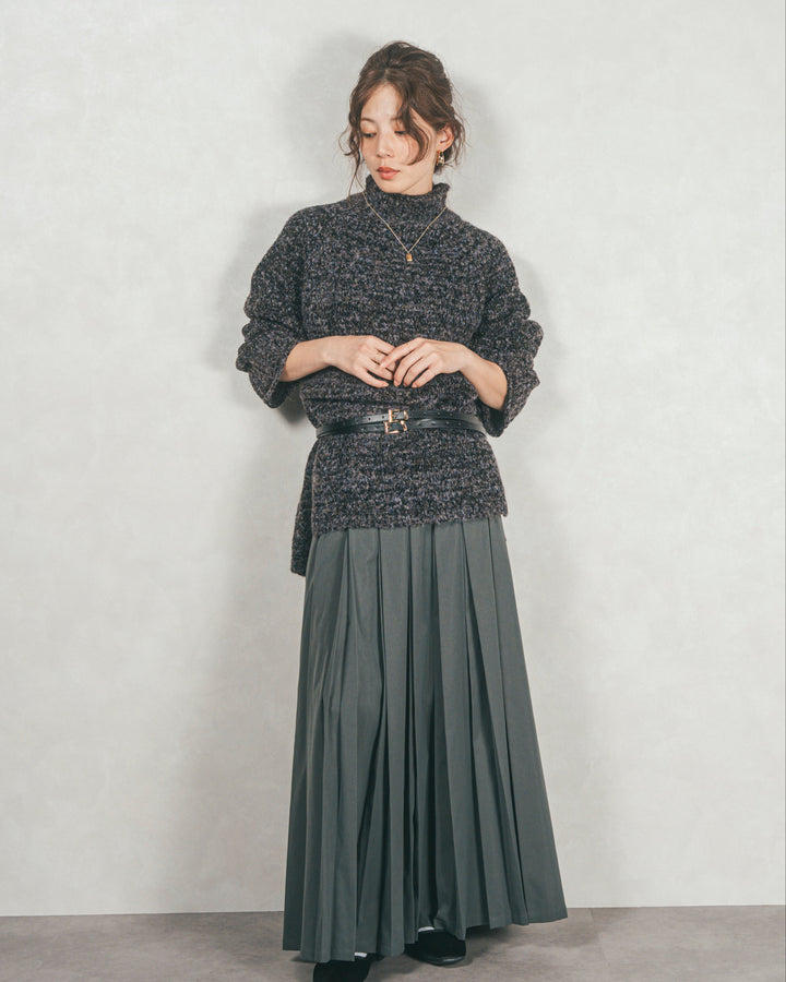 ［SET］ブークレMix ハイネックニット+W-Tuckプリーツロングスカート（2SET）