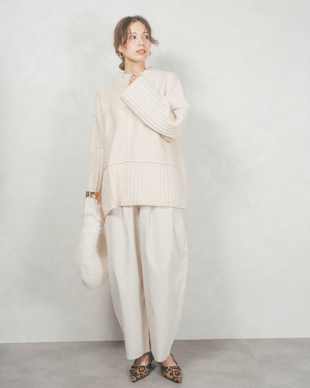 ［SET］リンキングデザイン リラックスニット+サイドタックコクーンパンツ（2SET）